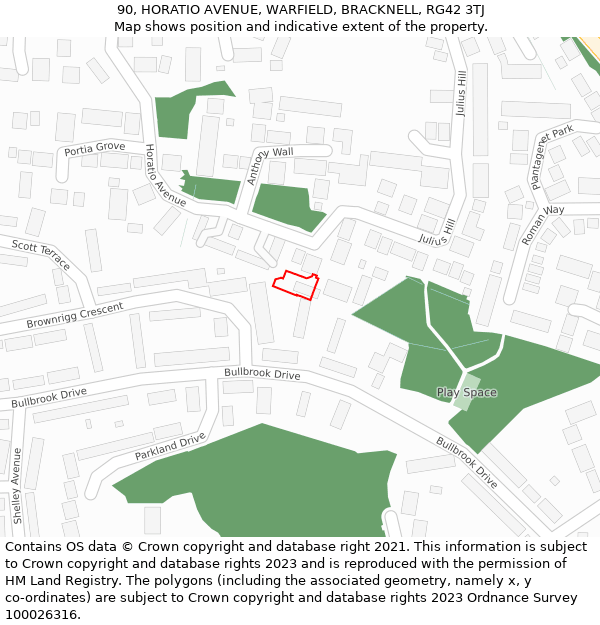 90, HORATIO AVENUE, WARFIELD, BRACKNELL, RG42 3TJ: Location map and indicative extent of plot