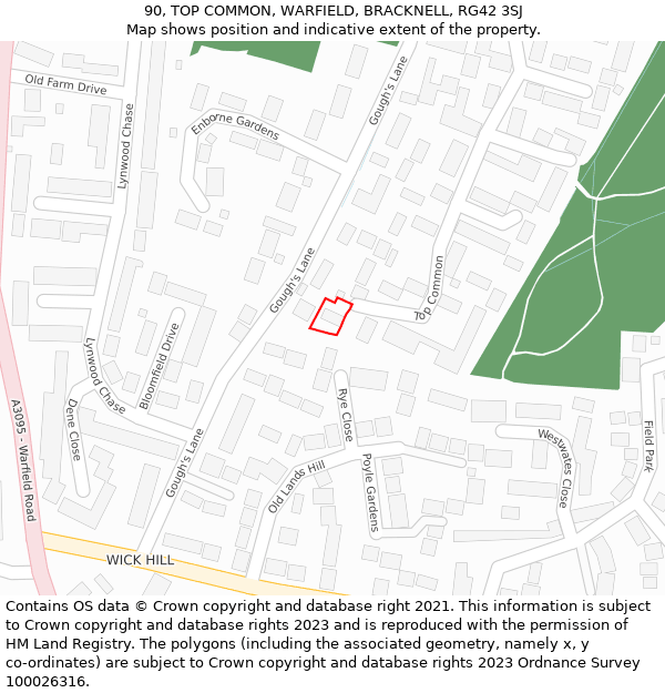 90, TOP COMMON, WARFIELD, BRACKNELL, RG42 3SJ: Location map and indicative extent of plot