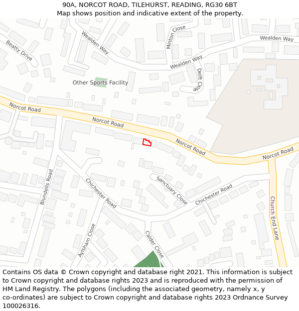 90A, NORCOT ROAD, TILEHURST, READING, RG30 6BT: Location map and indicative extent of plot