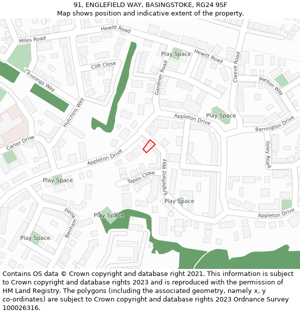 91, ENGLEFIELD WAY, BASINGSTOKE, RG24 9SF: Location map and indicative extent of plot