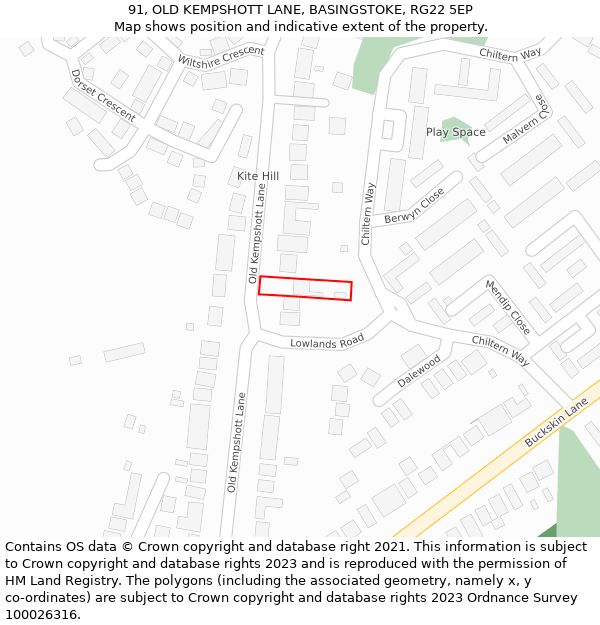 91, OLD KEMPSHOTT LANE, BASINGSTOKE, RG22 5EP: Location map and indicative extent of plot