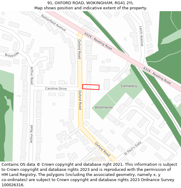 91, OXFORD ROAD, WOKINGHAM, RG41 2YL: Location map and indicative extent of plot