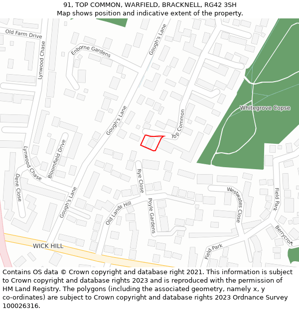 91, TOP COMMON, WARFIELD, BRACKNELL, RG42 3SH: Location map and indicative extent of plot