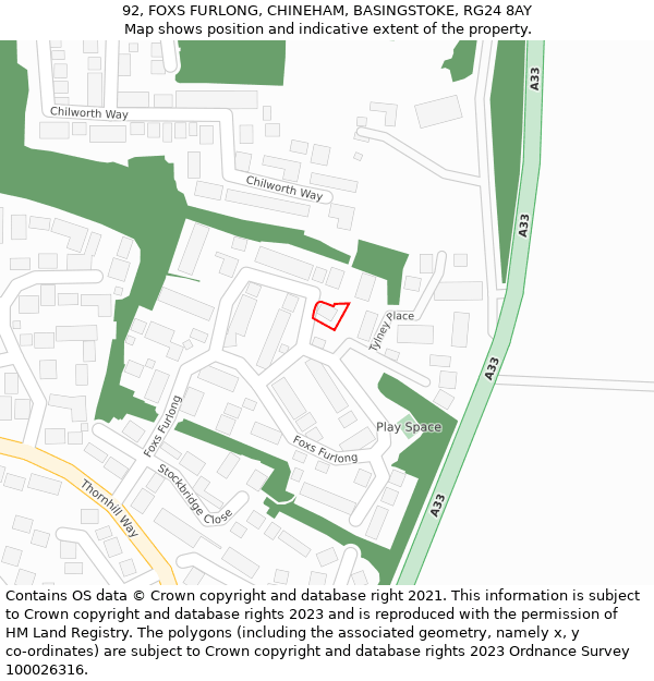 92, FOXS FURLONG, CHINEHAM, BASINGSTOKE, RG24 8AY: Location map and indicative extent of plot