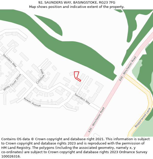 92, SAUNDERS WAY, BASINGSTOKE, RG23 7FG: Location map and indicative extent of plot
