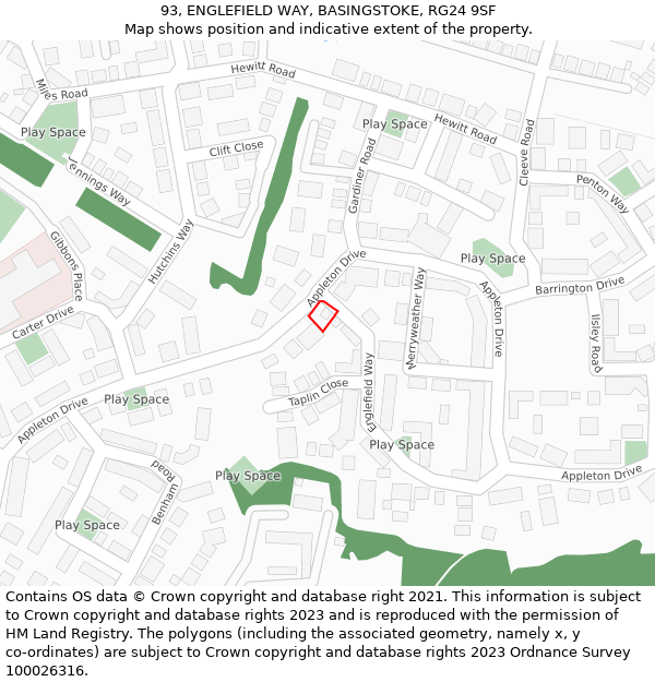 93, ENGLEFIELD WAY, BASINGSTOKE, RG24 9SF: Location map and indicative extent of plot