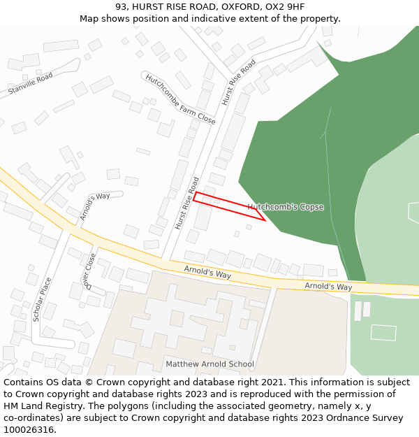 93, HURST RISE ROAD, OXFORD, OX2 9HF: Location map and indicative extent of plot