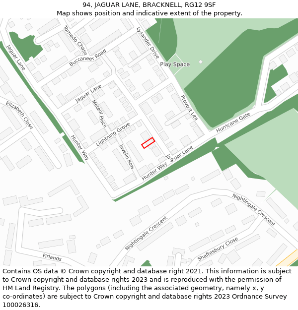 94, JAGUAR LANE, BRACKNELL, RG12 9SF: Location map and indicative extent of plot