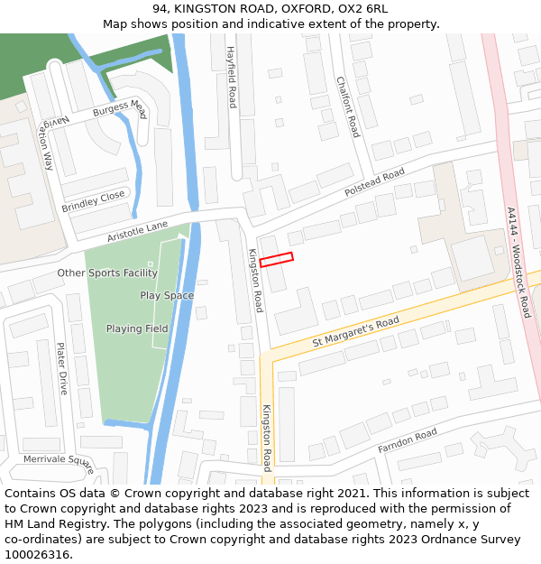 94, KINGSTON ROAD, OXFORD, OX2 6RL: Location map and indicative extent of plot