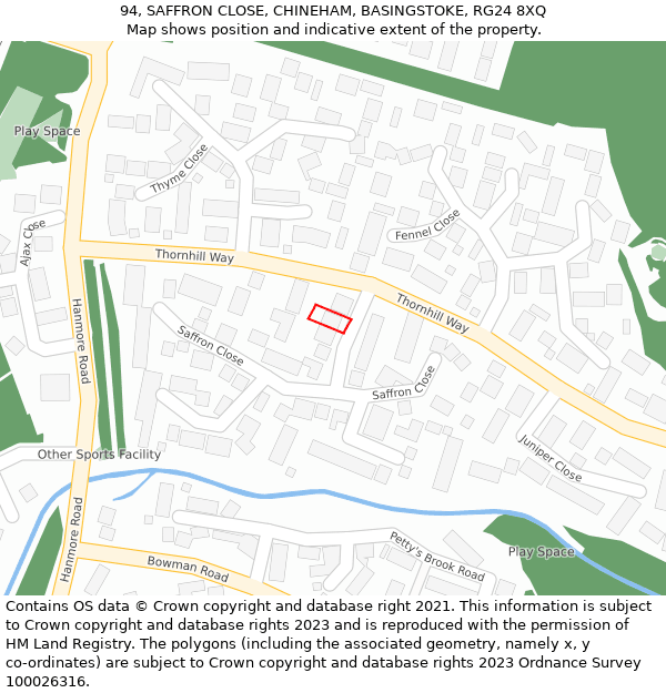 94, SAFFRON CLOSE, CHINEHAM, BASINGSTOKE, RG24 8XQ: Location map and indicative extent of plot