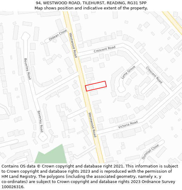 94, WESTWOOD ROAD, TILEHURST, READING, RG31 5PP: Location map and indicative extent of plot