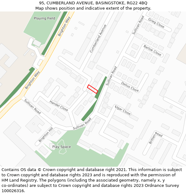 95, CUMBERLAND AVENUE, BASINGSTOKE, RG22 4BQ: Location map and indicative extent of plot