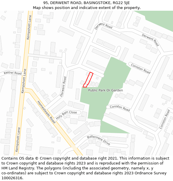 95, DERWENT ROAD, BASINGSTOKE, RG22 5JE: Location map and indicative extent of plot