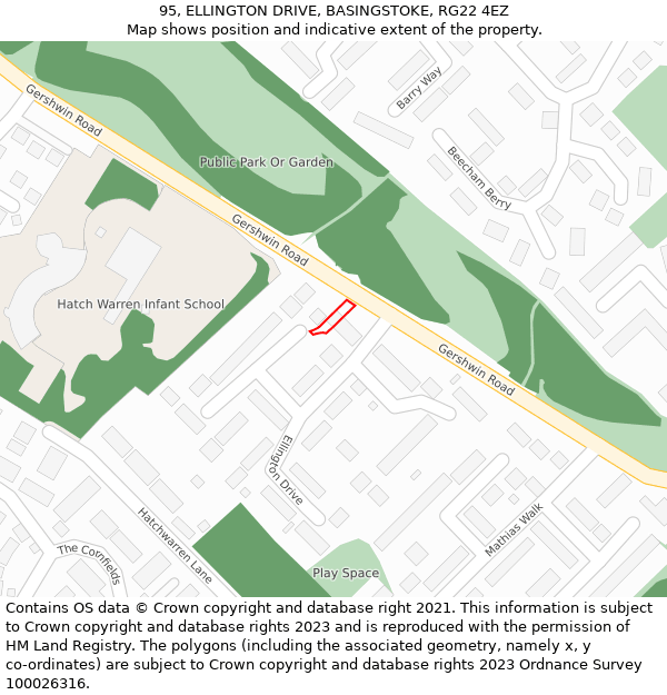 95, ELLINGTON DRIVE, BASINGSTOKE, RG22 4EZ: Location map and indicative extent of plot