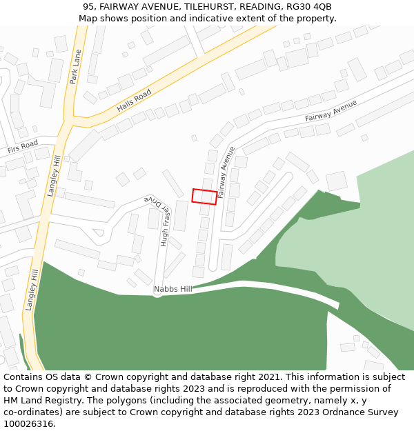 95, FAIRWAY AVENUE, TILEHURST, READING, RG30 4QB: Location map and indicative extent of plot