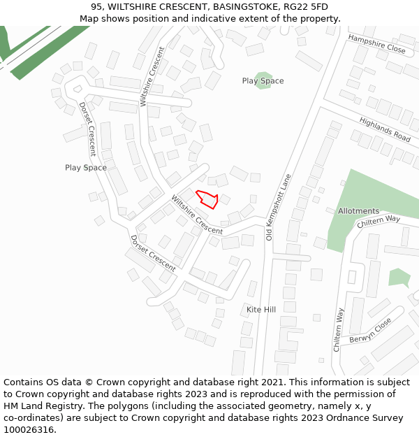 95, WILTSHIRE CRESCENT, BASINGSTOKE, RG22 5FD: Location map and indicative extent of plot