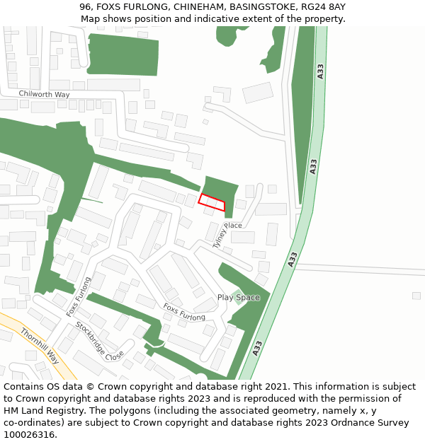 96, FOXS FURLONG, CHINEHAM, BASINGSTOKE, RG24 8AY: Location map and indicative extent of plot