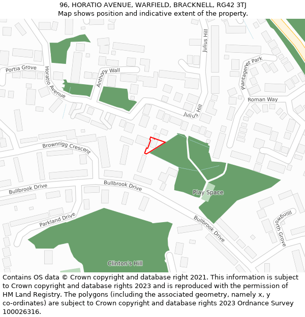 96, HORATIO AVENUE, WARFIELD, BRACKNELL, RG42 3TJ: Location map and indicative extent of plot