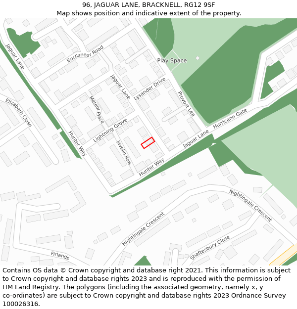 96, JAGUAR LANE, BRACKNELL, RG12 9SF: Location map and indicative extent of plot