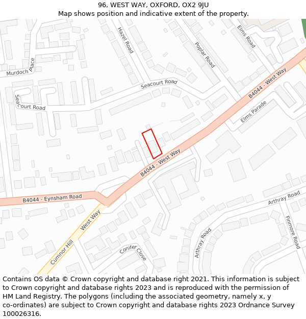 96, WEST WAY, OXFORD, OX2 9JU: Location map and indicative extent of plot