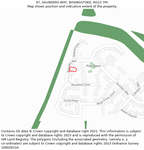 97, SAUNDERS WAY, BASINGSTOKE, RG23 7FA: Location map and indicative extent of plot