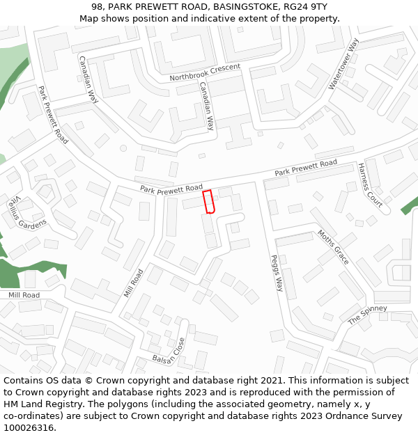 98, PARK PREWETT ROAD, BASINGSTOKE, RG24 9TY: Location map and indicative extent of plot