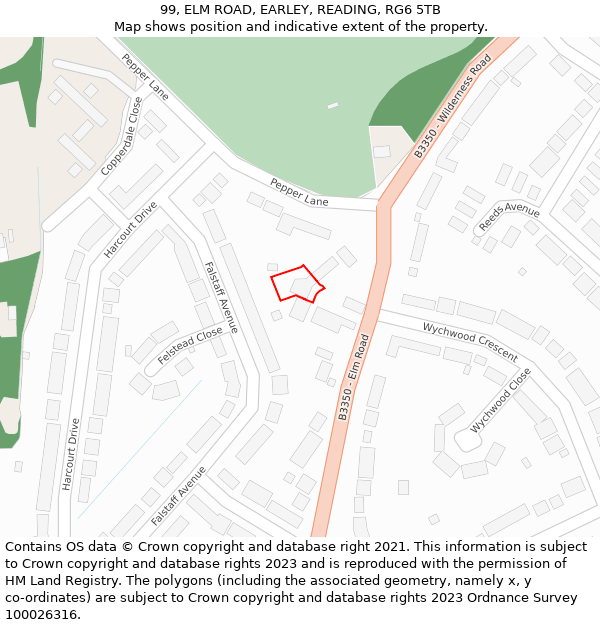 99, ELM ROAD, EARLEY, READING, RG6 5TB: Location map and indicative extent of plot