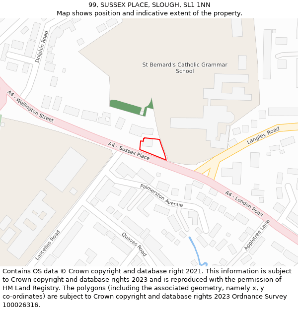 99, SUSSEX PLACE, SLOUGH, SL1 1NN: Location map and indicative extent of plot