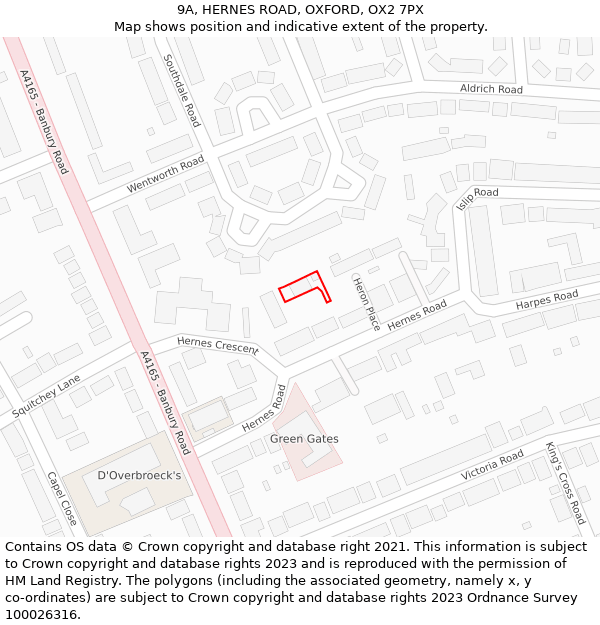 9A, HERNES ROAD, OXFORD, OX2 7PX: Location map and indicative extent of plot