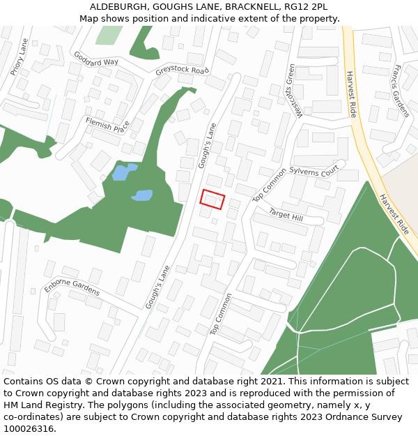 ALDEBURGH, GOUGHS LANE, BRACKNELL, RG12 2PL: Location map and indicative extent of plot