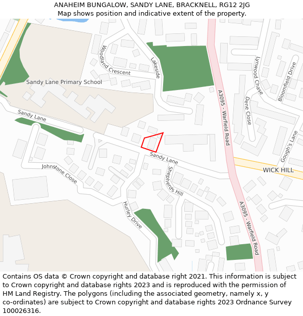 ANAHEIM BUNGALOW, SANDY LANE, BRACKNELL, RG12 2JG: Location map and indicative extent of plot