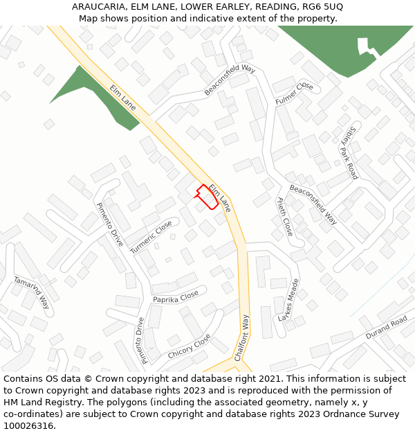 ARAUCARIA, ELM LANE, LOWER EARLEY, READING, RG6 5UQ: Location map and indicative extent of plot