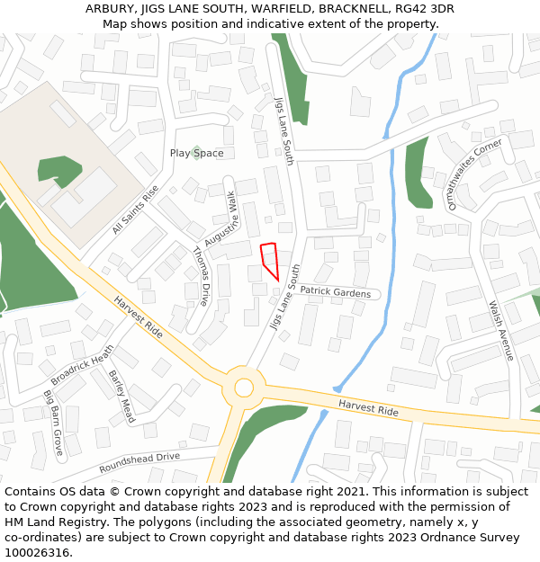 ARBURY, JIGS LANE SOUTH, WARFIELD, BRACKNELL, RG42 3DR: Location map and indicative extent of plot