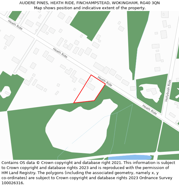 AUDERE PINES, HEATH RIDE, FINCHAMPSTEAD, WOKINGHAM, RG40 3QN: Location map and indicative extent of plot
