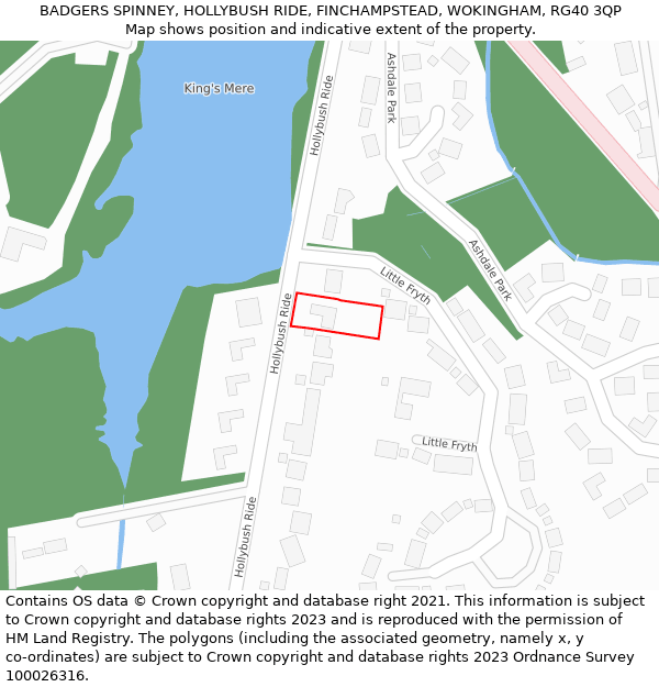 BADGERS SPINNEY, HOLLYBUSH RIDE, FINCHAMPSTEAD, WOKINGHAM, RG40 3QP: Location map and indicative extent of plot