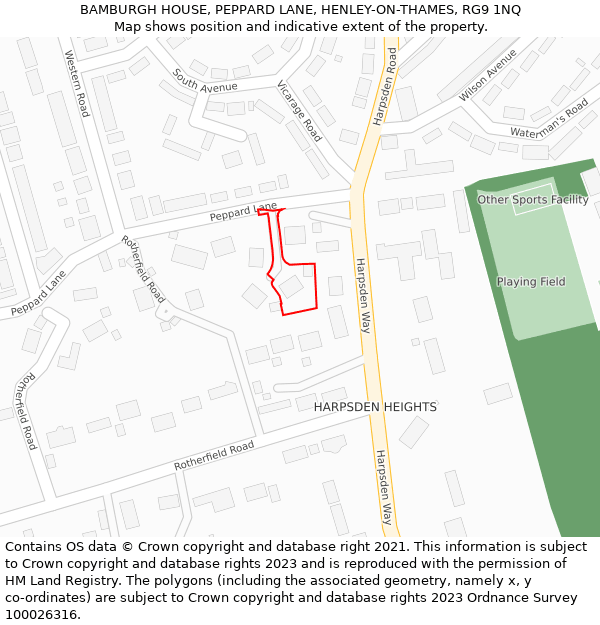 BAMBURGH HOUSE, PEPPARD LANE, HENLEY-ON-THAMES, RG9 1NQ: Location map and indicative extent of plot