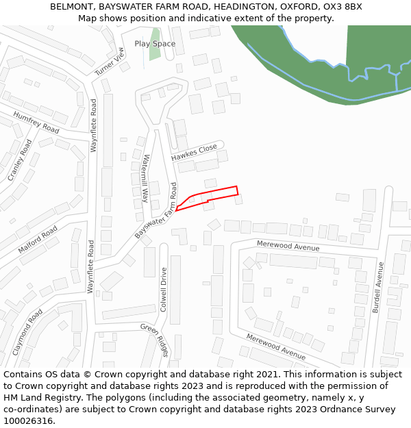 BELMONT, BAYSWATER FARM ROAD, HEADINGTON, OXFORD, OX3 8BX: Location map and indicative extent of plot