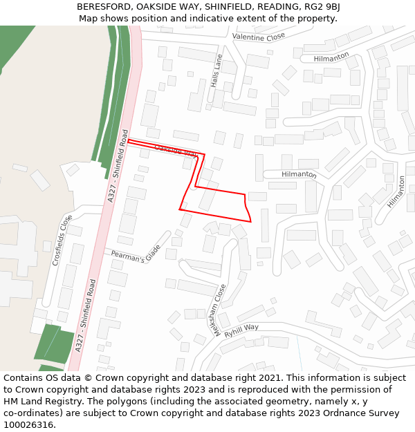 BERESFORD, OAKSIDE WAY, SHINFIELD, READING, RG2 9BJ: Location map and indicative extent of plot