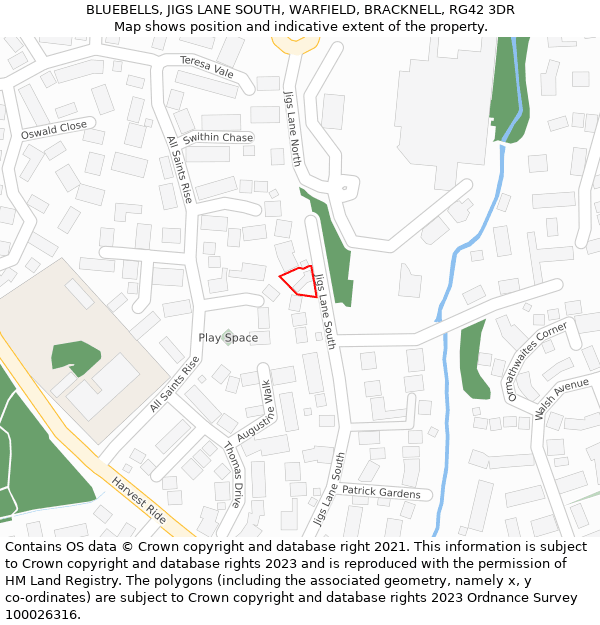 BLUEBELLS, JIGS LANE SOUTH, WARFIELD, BRACKNELL, RG42 3DR: Location map and indicative extent of plot
