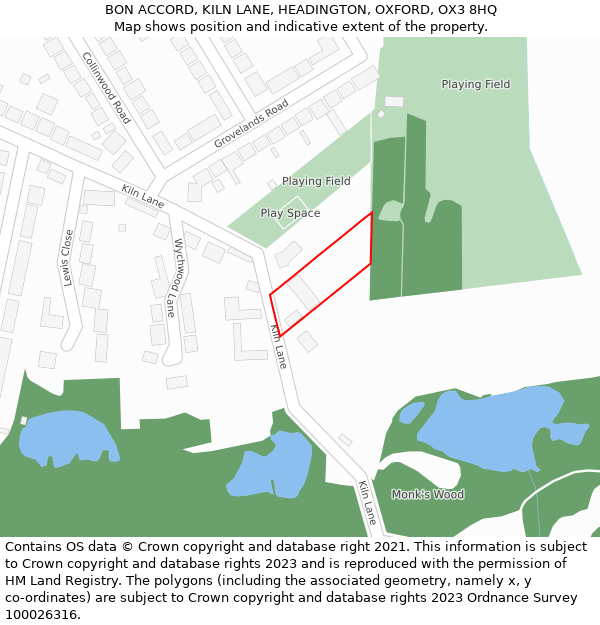 BON ACCORD, KILN LANE, HEADINGTON, OXFORD, OX3 8HQ: Location map and indicative extent of plot