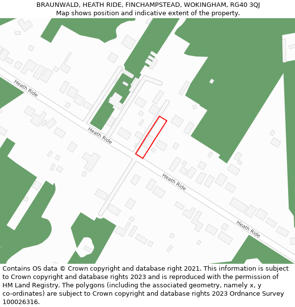 BRAUNWALD, HEATH RIDE, FINCHAMPSTEAD, WOKINGHAM, RG40 3QJ: Location map and indicative extent of plot