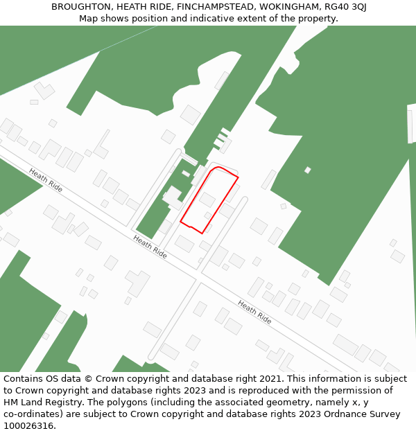BROUGHTON, HEATH RIDE, FINCHAMPSTEAD, WOKINGHAM, RG40 3QJ: Location map and indicative extent of plot