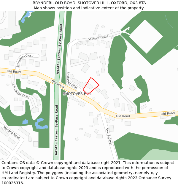 BRYNDERI, OLD ROAD, SHOTOVER HILL, OXFORD, OX3 8TA: Location map and indicative extent of plot