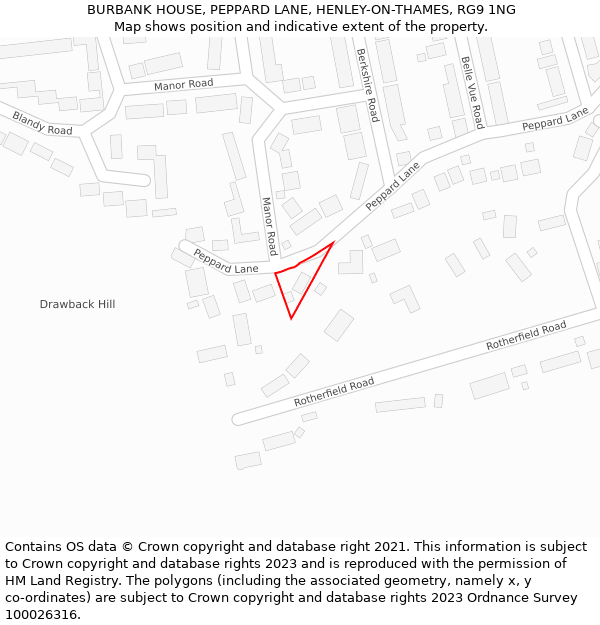 BURBANK HOUSE, PEPPARD LANE, HENLEY-ON-THAMES, RG9 1NG: Location map and indicative extent of plot