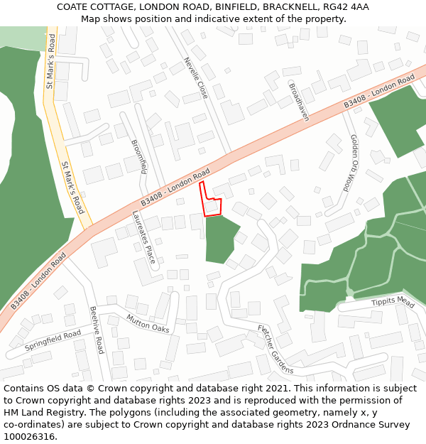 COATE COTTAGE, LONDON ROAD, BINFIELD, BRACKNELL, RG42 4AA: Location map and indicative extent of plot