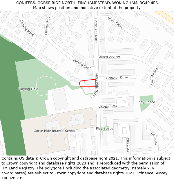 CONIFERS, GORSE RIDE NORTH, FINCHAMPSTEAD, WOKINGHAM, RG40 4ES: Location map and indicative extent of plot