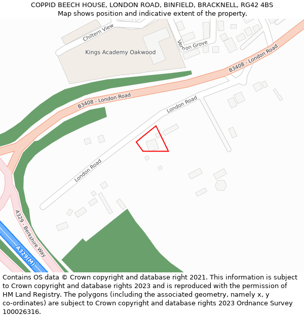 COPPID BEECH HOUSE, LONDON ROAD, BINFIELD, BRACKNELL, RG42 4BS: Location map and indicative extent of plot