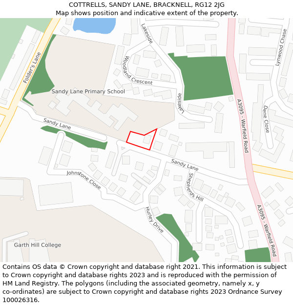 COTTRELLS, SANDY LANE, BRACKNELL, RG12 2JG: Location map and indicative extent of plot