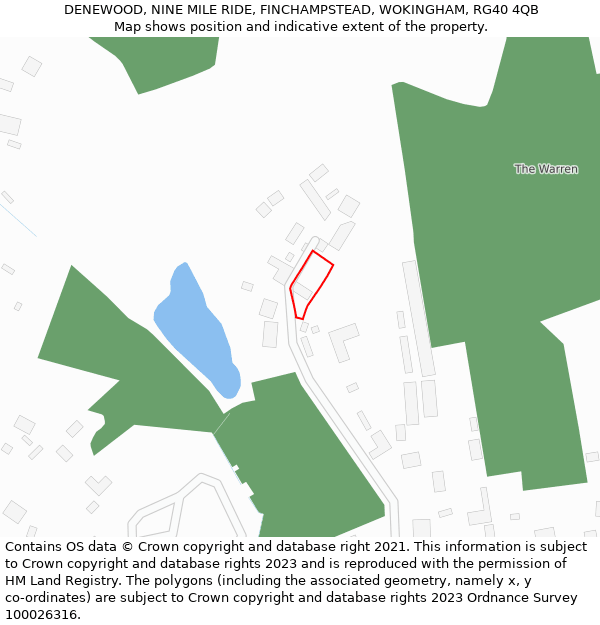 DENEWOOD, NINE MILE RIDE, FINCHAMPSTEAD, WOKINGHAM, RG40 4QB: Location map and indicative extent of plot