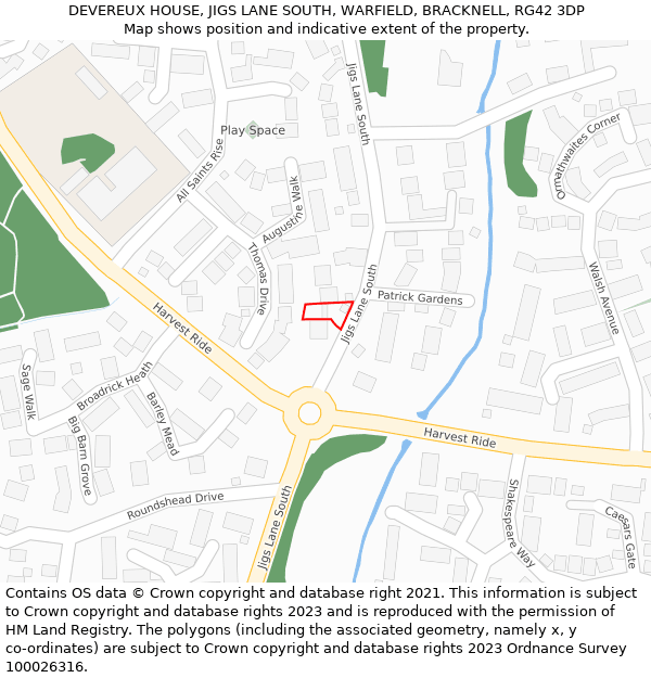 DEVEREUX HOUSE, JIGS LANE SOUTH, WARFIELD, BRACKNELL, RG42 3DP: Location map and indicative extent of plot